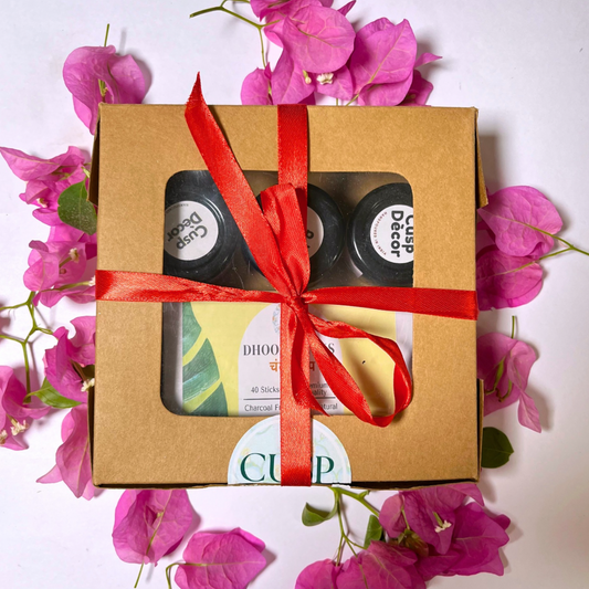 Ultimate Gift Box: 3 Tuberose Mini Candles & 1 Pack of Dhoop Sticks