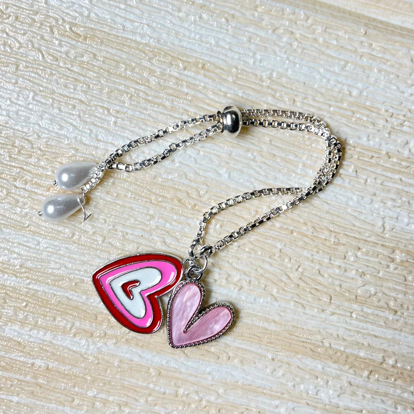 Double Pink Heart Charms Bracelet: Handmade Jewellery